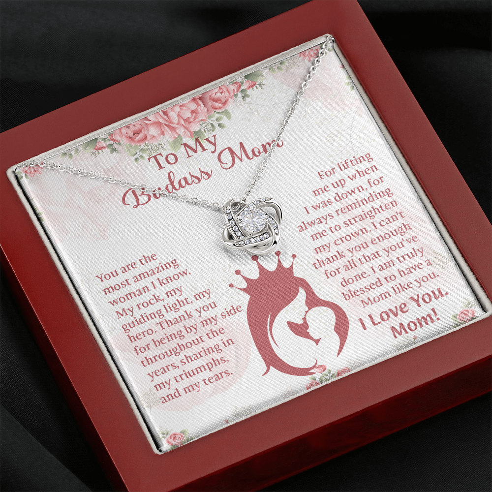 To My Badass Mom Love Knot Necklace, Perfect Birthday or Mothers Day Gift For mom, Presents For Mom