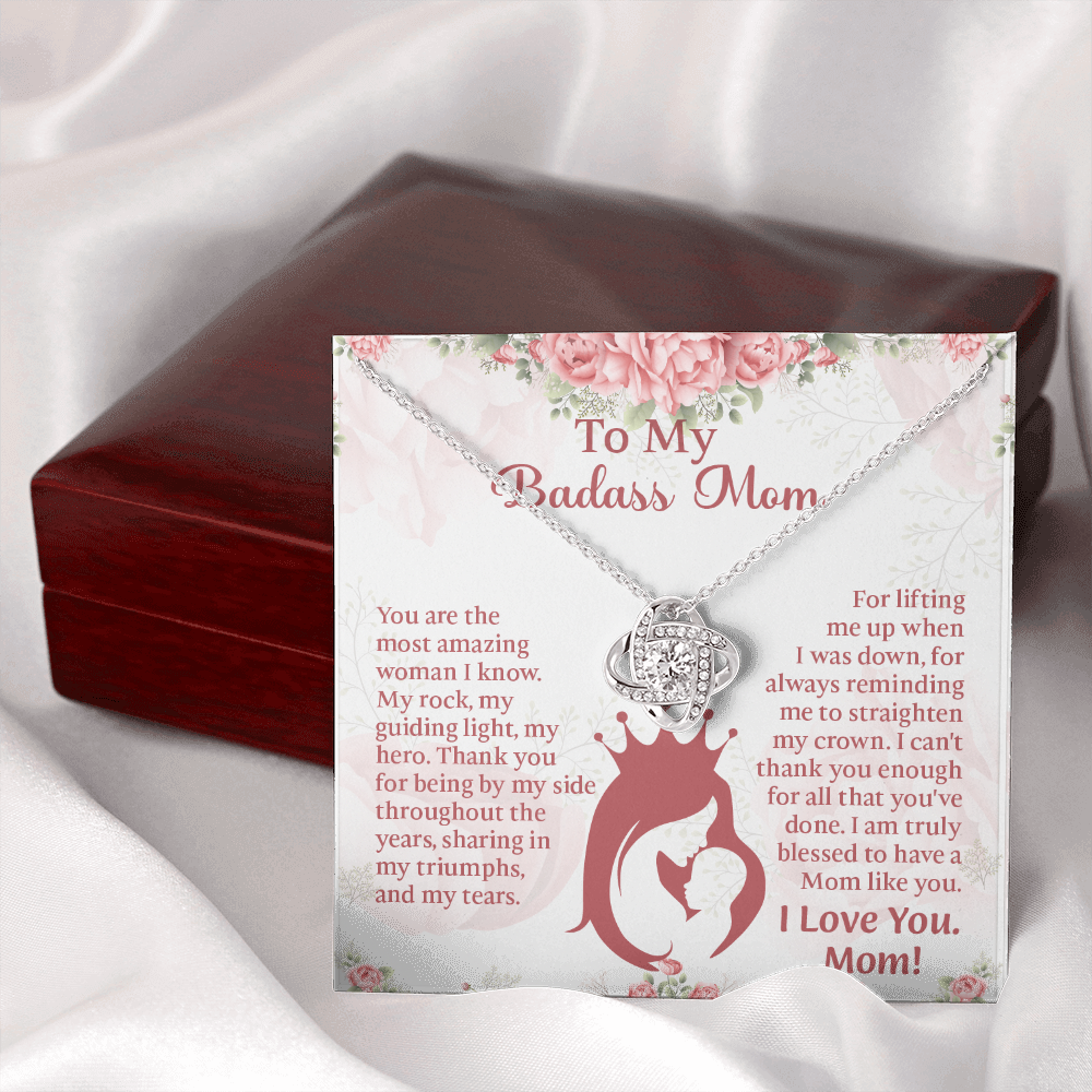 To My Badass Mom Love Knot Necklace, Perfect Birthday or Mothers Day Gift For mom, Presents For Mom