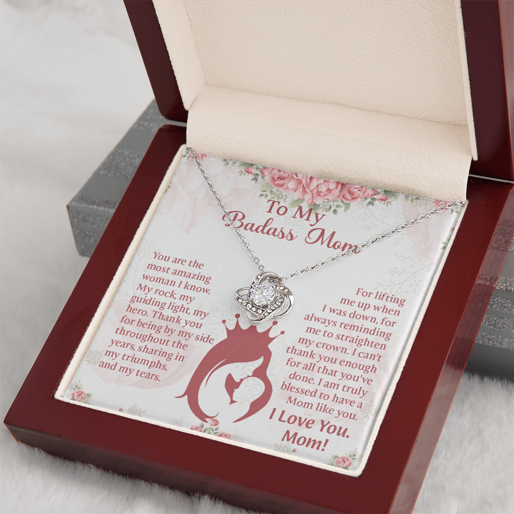 To My Badass Mom Love Knot Necklace, Perfect Birthday or Mothers Day Gift For mom, Presents For Mom