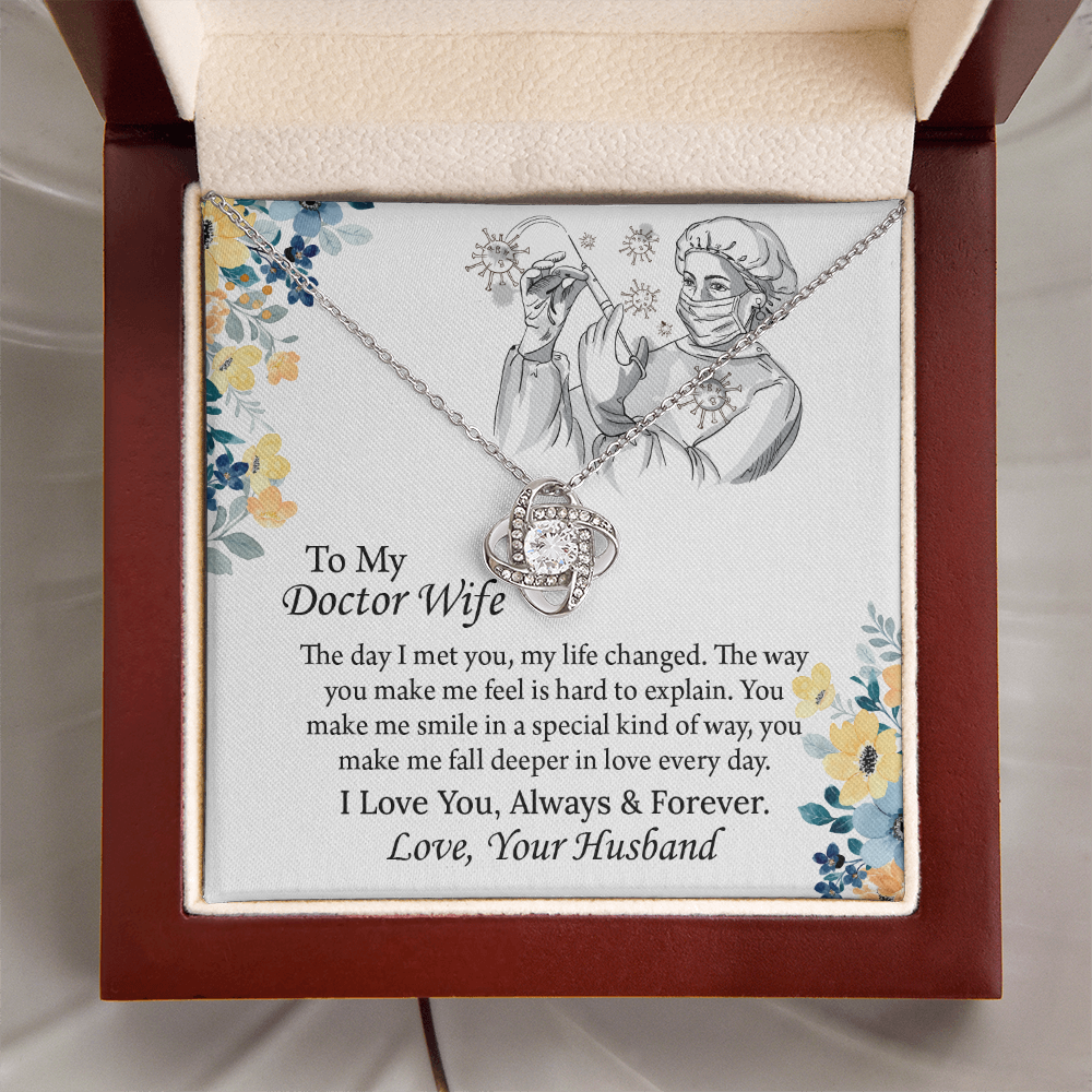 To My Doctor Wife Love Knot Necklace, Doctor Wife Gift from Husband, Nurse Wife Birthday Gift, Christmas Present for Wife