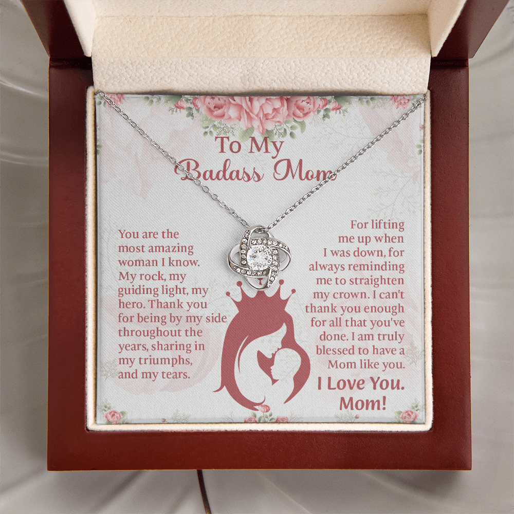 To My Badass Mom Love Knot Necklace, Perfect Birthday or Mothers Day Gift For mom, Presents For Mom