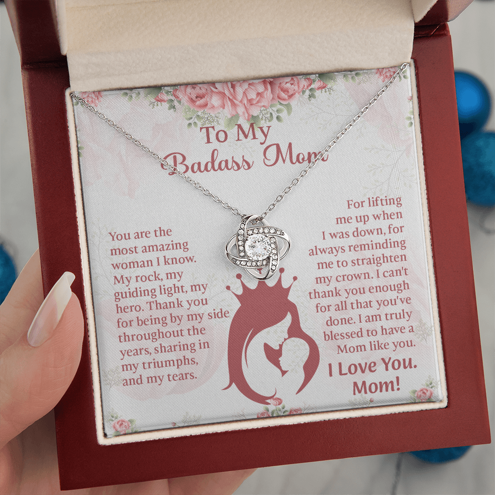 To My Badass Mom Love Knot Necklace, Perfect Birthday or Mothers Day Gift For mom, Presents For Mom