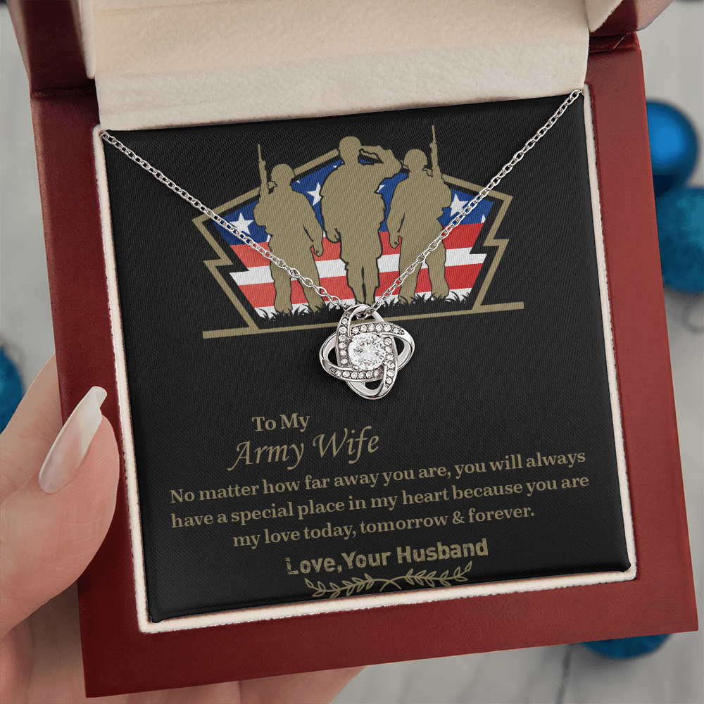 To My army wife Love Knot Necklace, Military Wife Gift, Gift from Husband to Wife, Anniversary Gift for Army Wife