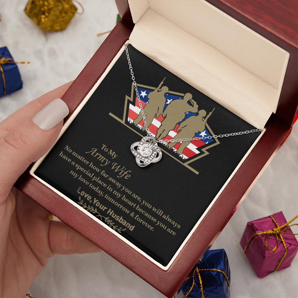 To My army wife Love Knot Necklace, Military Wife Gift, Gift from Husband to Wife, Anniversary Gift for Army Wife