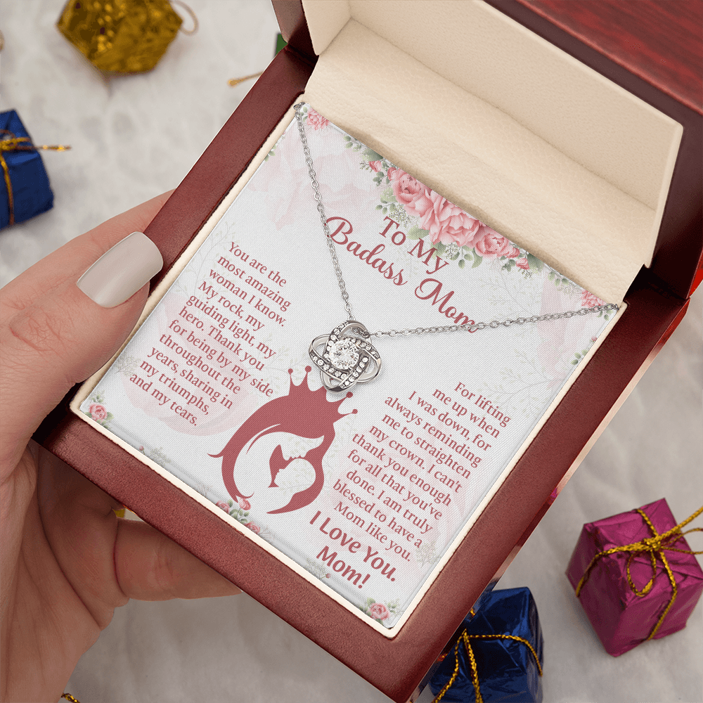 To My Badass Mom Love Knot Necklace, Perfect Birthday or Mothers Day Gift For mom, Presents For Mom