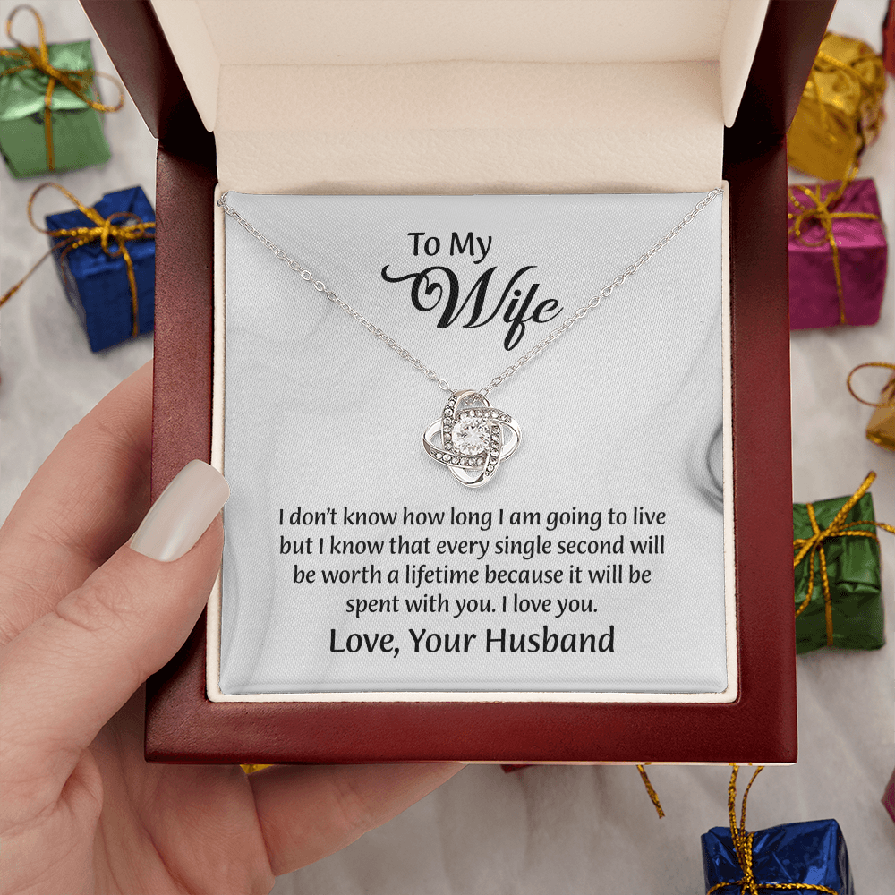 To My Wife Love Knot Necklace, Message Card Jewelry, Wife Jewelry, Anniversary Gift for Wife, Wife Birthday Gift, Necklace for Wife