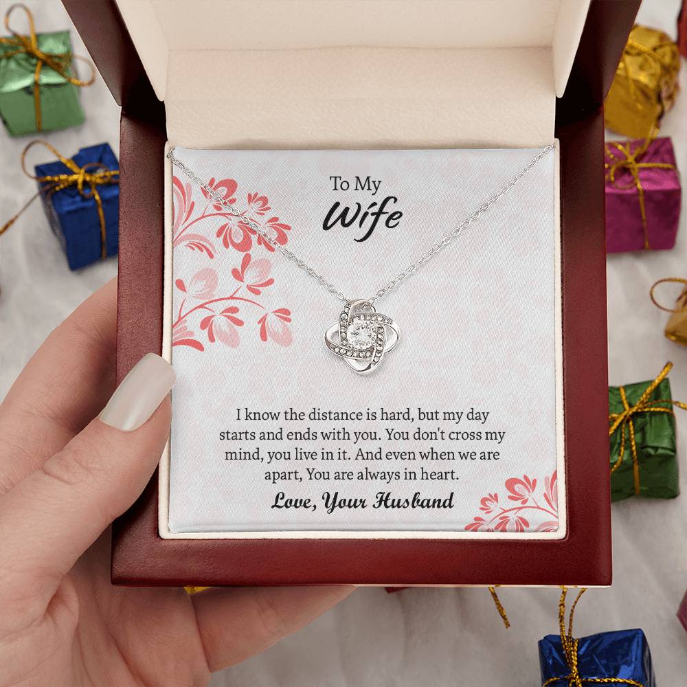 To My Wife Love Knot Necklace, Message Card Jewelry, Anniversary Gift for Wife, Wife Birthday Gift, Necklace for Wife