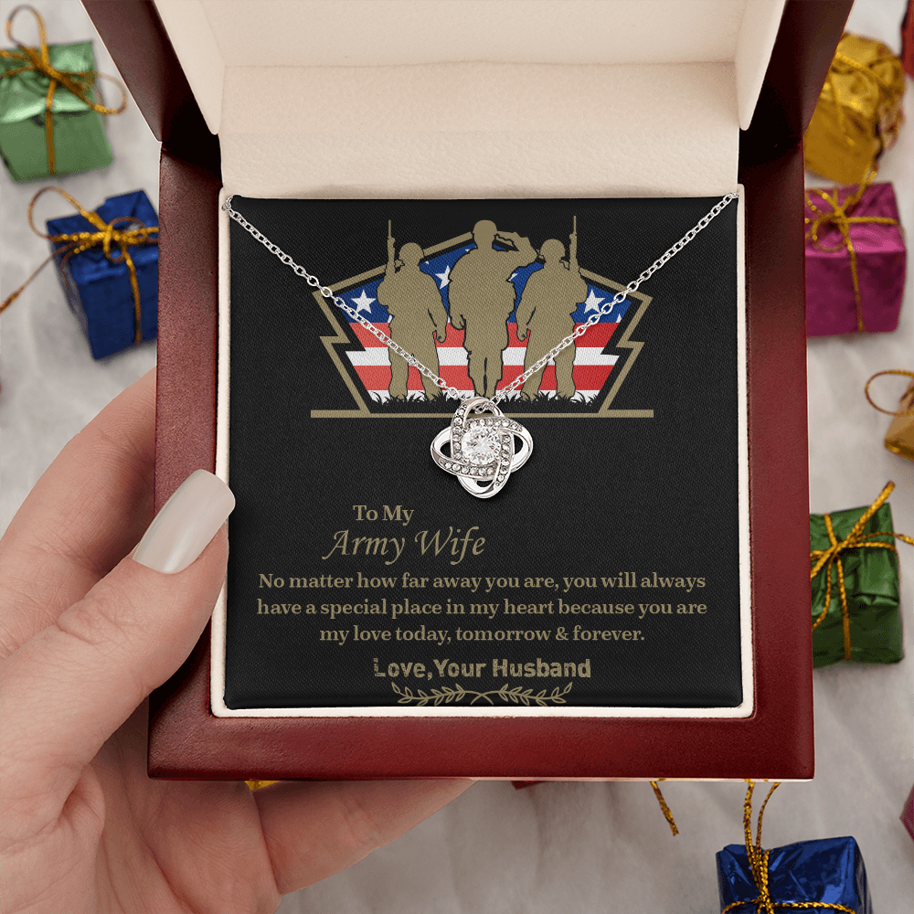 To My army wife Love Knot Necklace, Military Wife Gift, Gift from Husband to Wife, Anniversary Gift for Army Wife