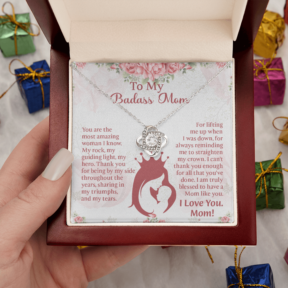To My Badass Mom Love Knot Necklace, Perfect Birthday or Mothers Day Gift For mom, Presents For Mom