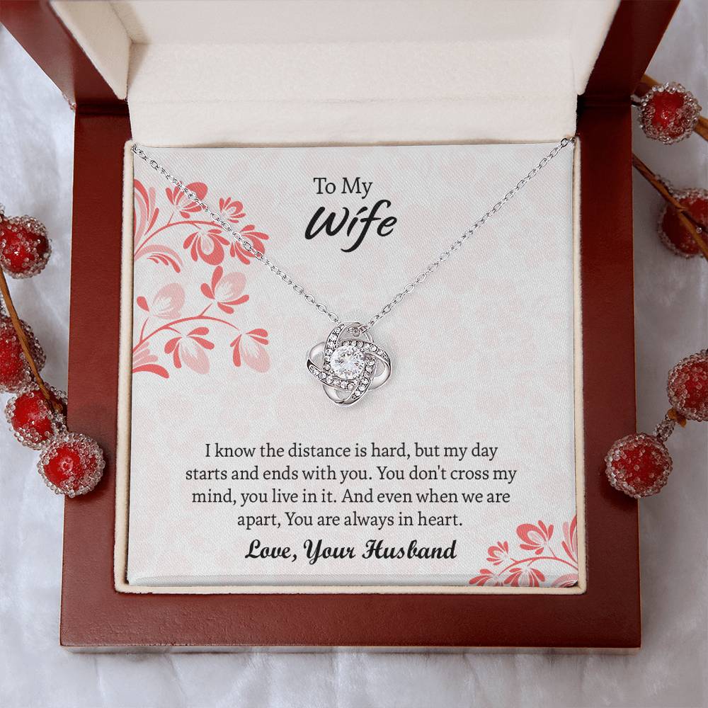 To My Wife Love Knot Necklace, Message Card Jewelry, Anniversary Gift for Wife, Wife Birthday Gift, Necklace for Wife