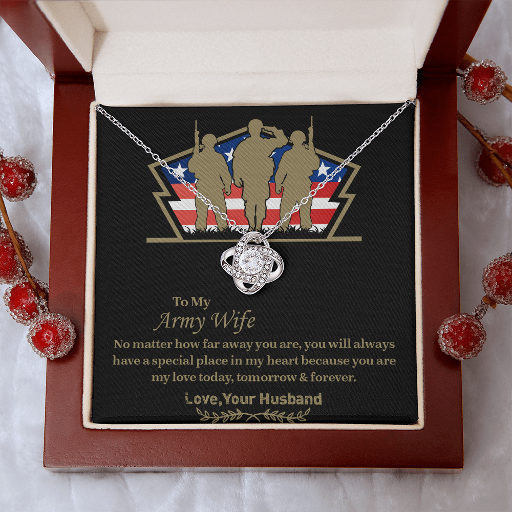 To My army wife Love Knot Necklace, Military Wife Gift, Gift from Husband to Wife, Anniversary Gift for Army Wife