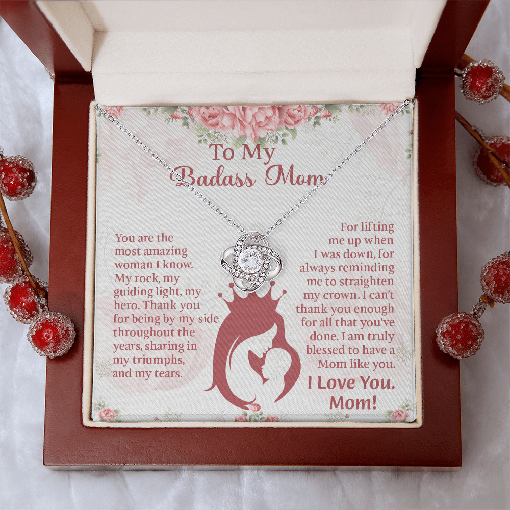 To My Badass Mom Love Knot Necklace, Perfect Birthday or Mothers Day Gift For mom, Presents For Mom