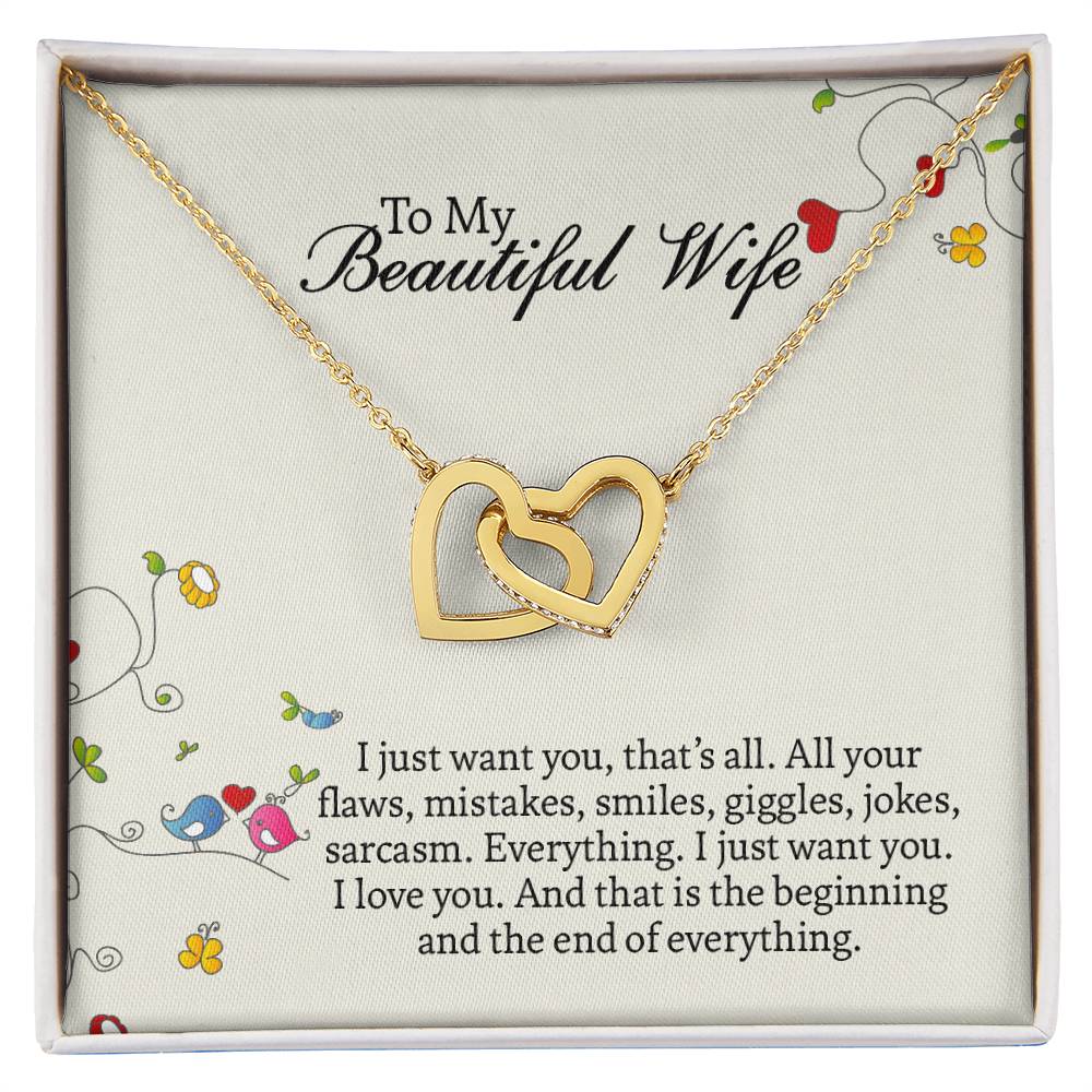 Interlocking Hearts Necklace For Wife, Romantic Anniversary Gift For Wife, Wife Birthday Gift, Necklace For Wife, Message Card Jewelry