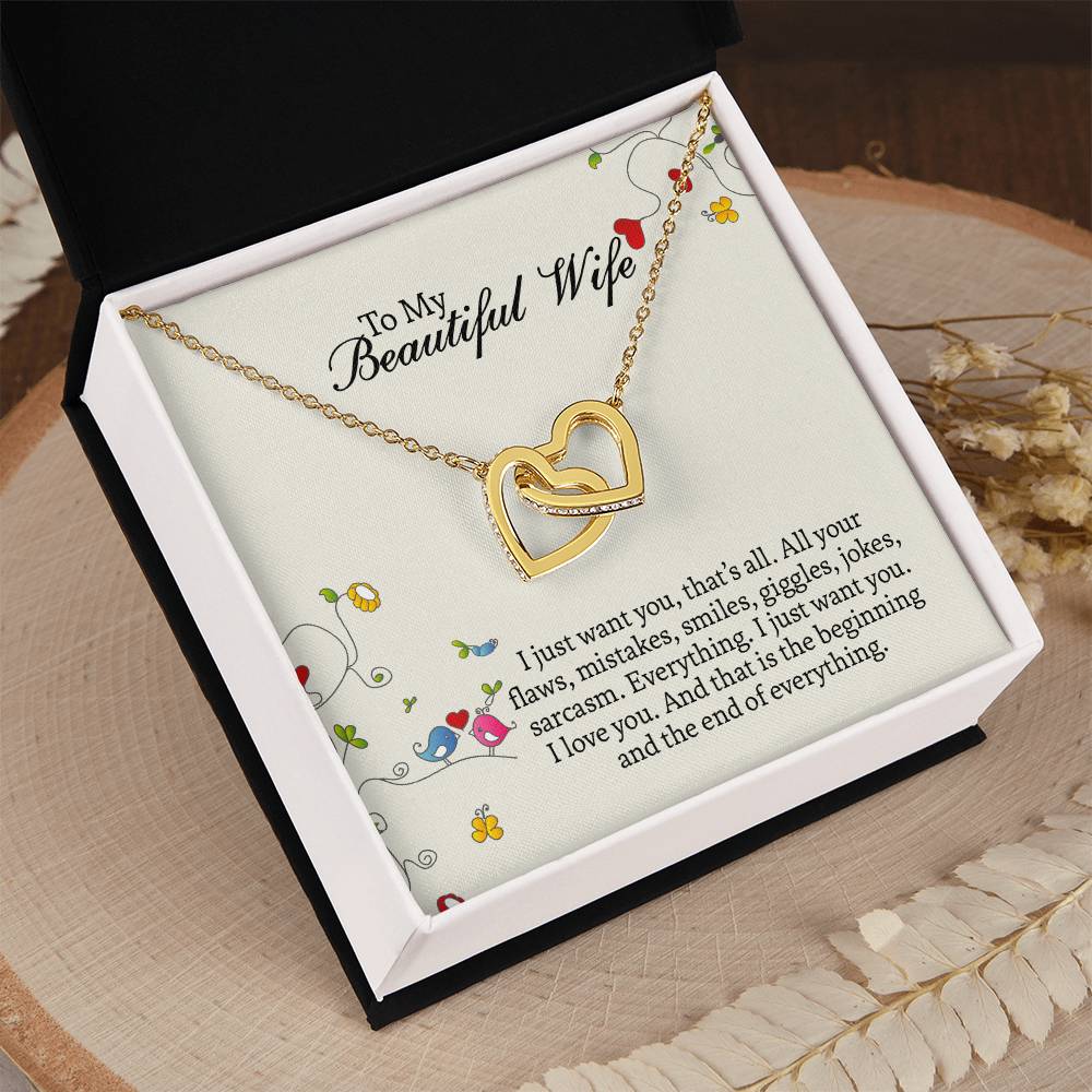 Interlocking Hearts Necklace For Wife, Romantic Anniversary Gift For Wife, Wife Birthday Gift, Necklace For Wife, Message Card Jewelry