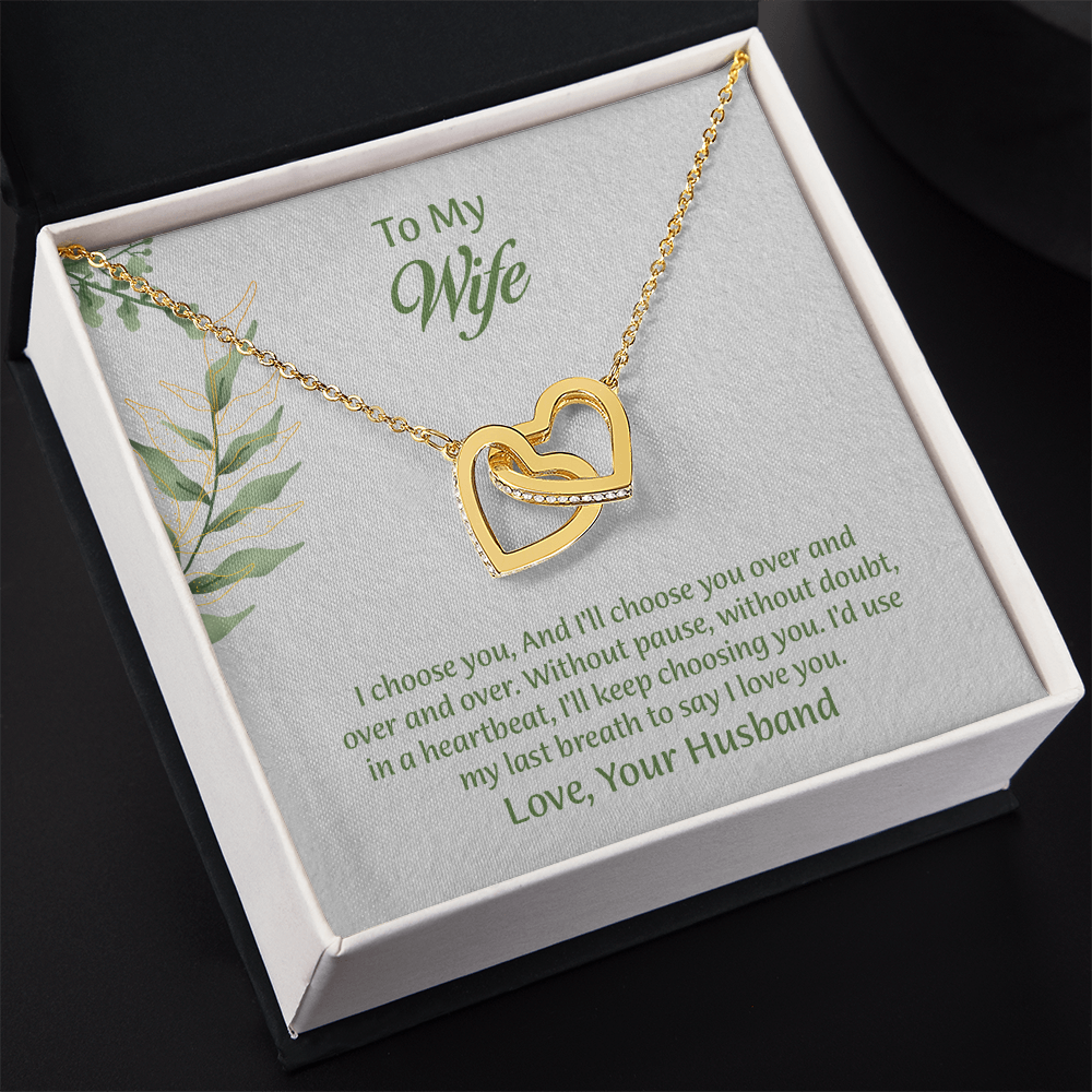 To My Wife Interlocking Hearts Necklace, Wife Jewelry, Anniversary Gift for Wife, Wife Birthday Gift, Necklace for Wife