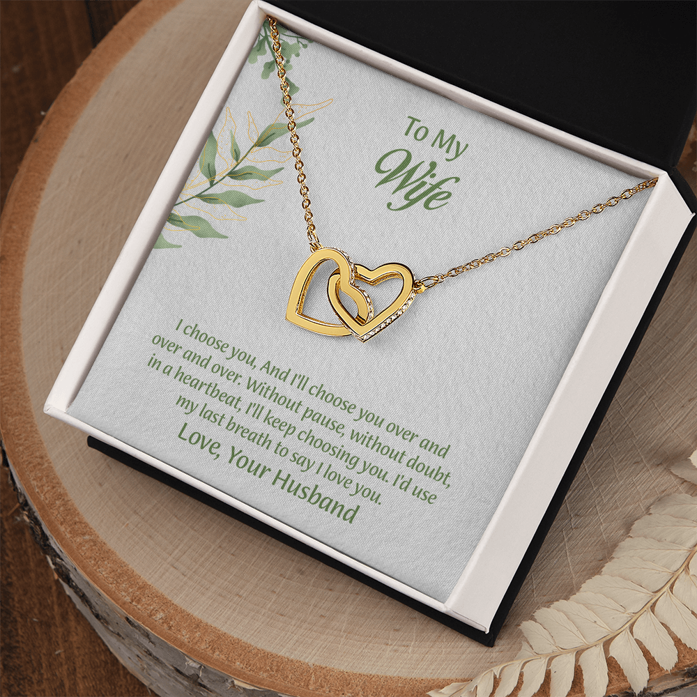 To My Wife Interlocking Hearts Necklace, Wife Jewelry, Anniversary Gift for Wife, Wife Birthday Gift, Necklace for Wife