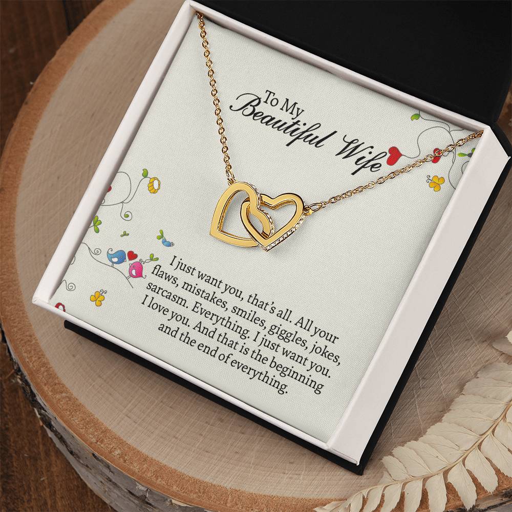 Interlocking Hearts Necklace For Wife, Romantic Anniversary Gift For Wife, Wife Birthday Gift, Necklace For Wife, Message Card Jewelry