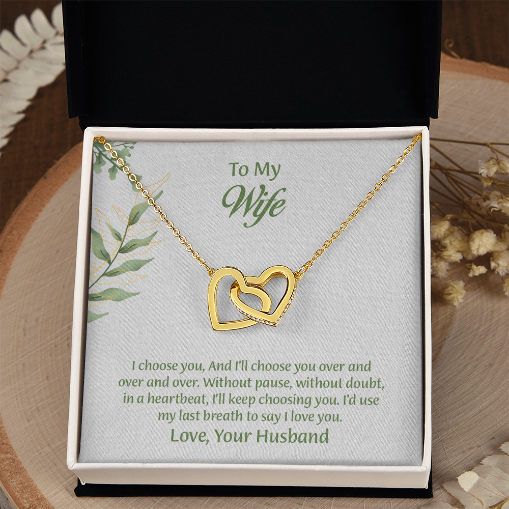 To My Wife Interlocking Hearts Necklace, Wife Jewelry, Anniversary Gift for Wife, Wife Birthday Gift, Necklace for Wife