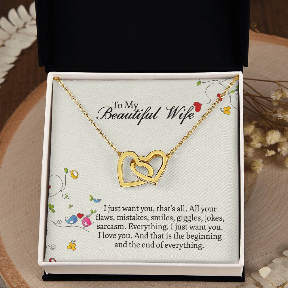 Interlocking Hearts Necklace For Wife, Romantic Anniversary Gift For Wife, Wife Birthday Gift, Necklace For Wife, Message Card Jewelry