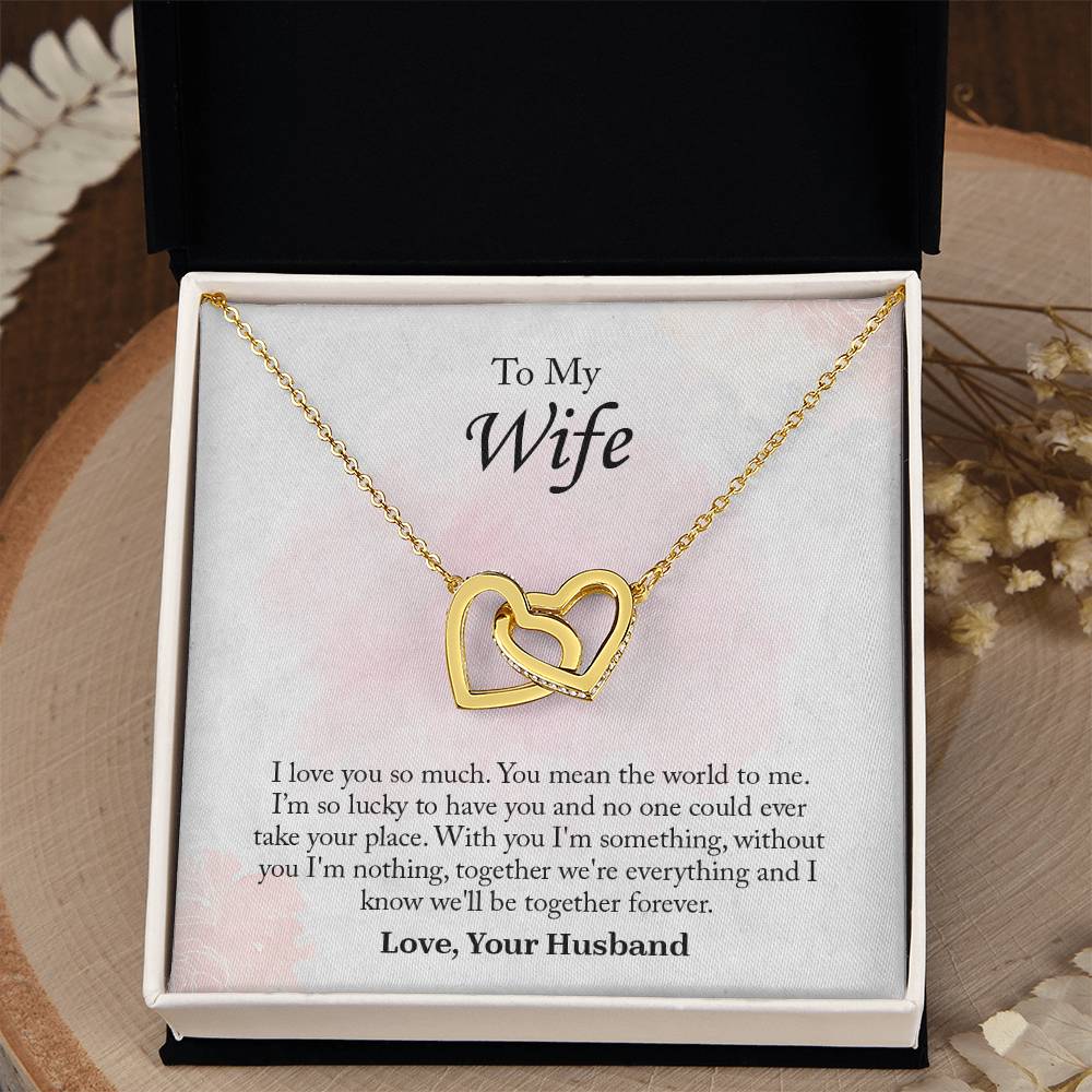 To My Wife Interlocking Hearts Necklace, Wife Jewelry, Romantic Anniversary Gift For Wife, Wife Birthday Gift, Necklace For Wife