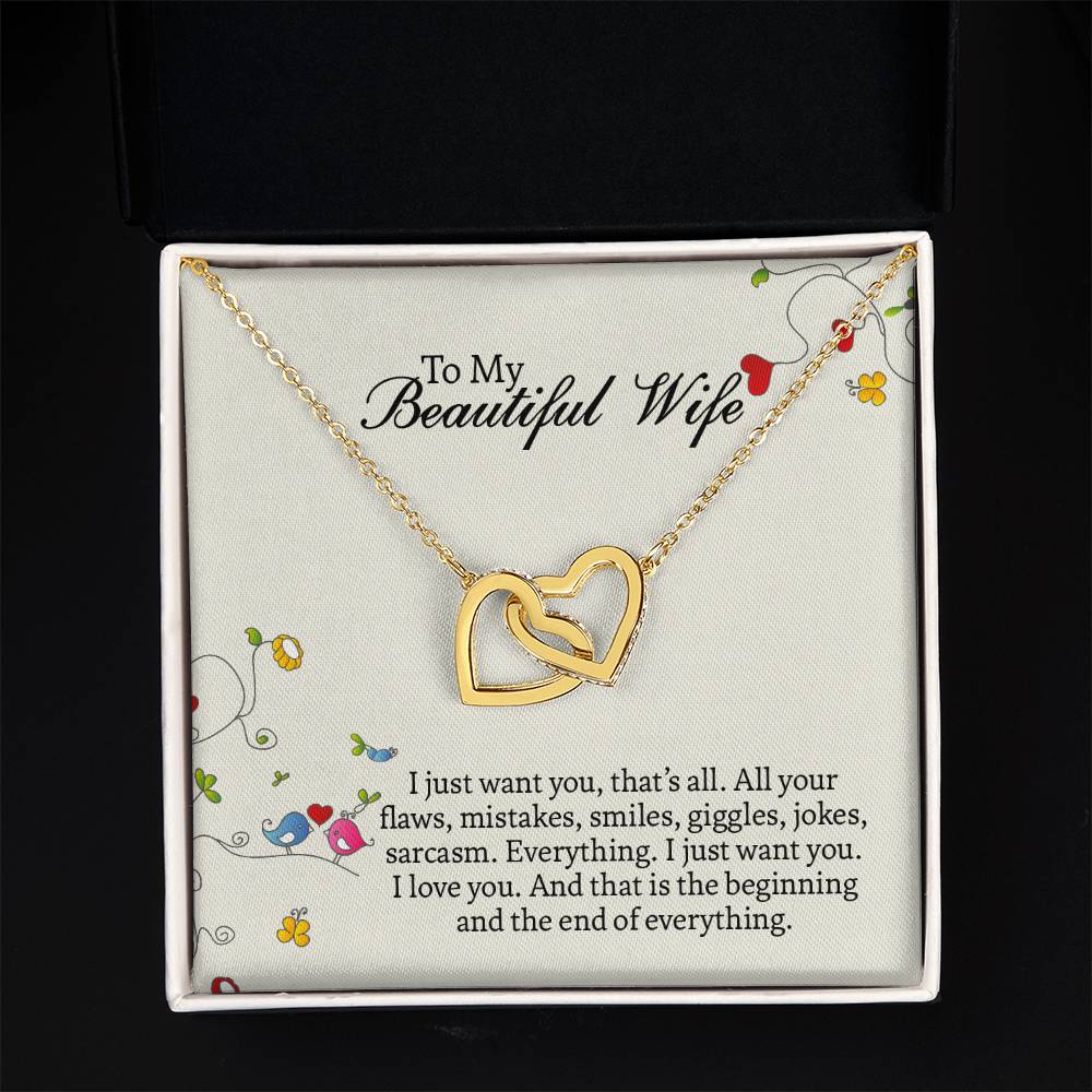 Interlocking Hearts Necklace For Wife, Romantic Anniversary Gift For Wife, Wife Birthday Gift, Necklace For Wife, Message Card Jewelry