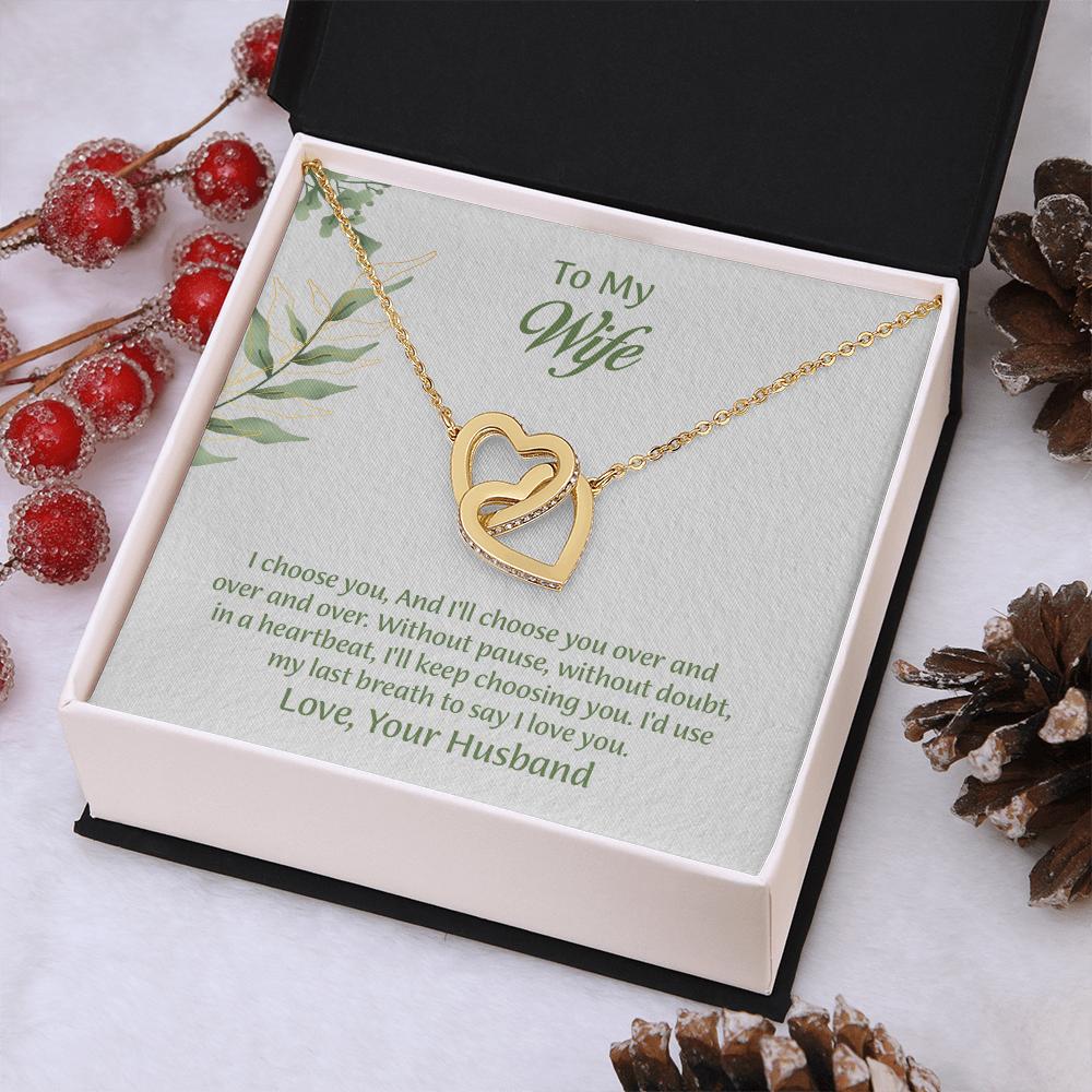 To My Wife Interlocking Hearts Necklace, Wife Jewelry, Anniversary Gift for Wife, Wife Birthday Gift, Necklace for Wife