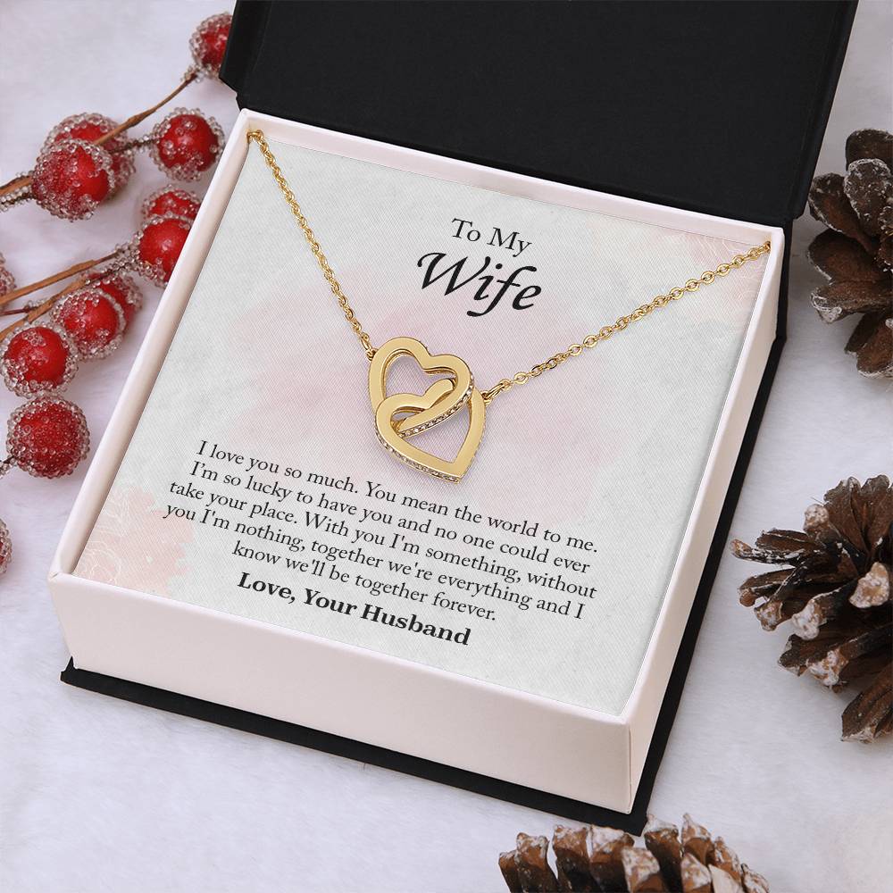 To My Wife Interlocking Hearts Necklace, Wife Jewelry, Romantic Anniversary Gift For Wife, Wife Birthday Gift, Necklace For Wife