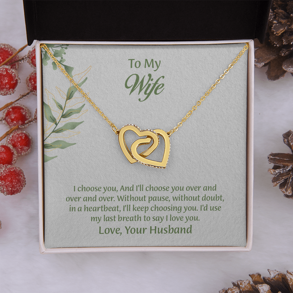 To My Wife Interlocking Hearts Necklace, Wife Jewelry, Anniversary Gift for Wife, Wife Birthday Gift, Necklace for Wife