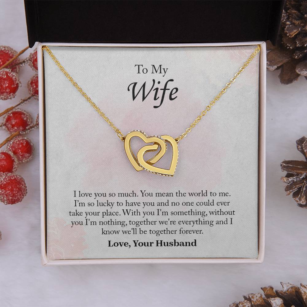 To My Wife Interlocking Hearts Necklace, Wife Jewelry, Romantic Anniversary Gift For Wife, Wife Birthday Gift, Necklace For Wife