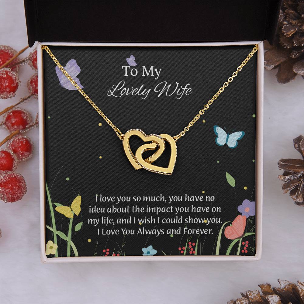 To My Lovely Wife Interlocking Hearts Necklace, Romantic Anniversary Gift For Wife, Wife Birthday Gift, Necklace For Wife