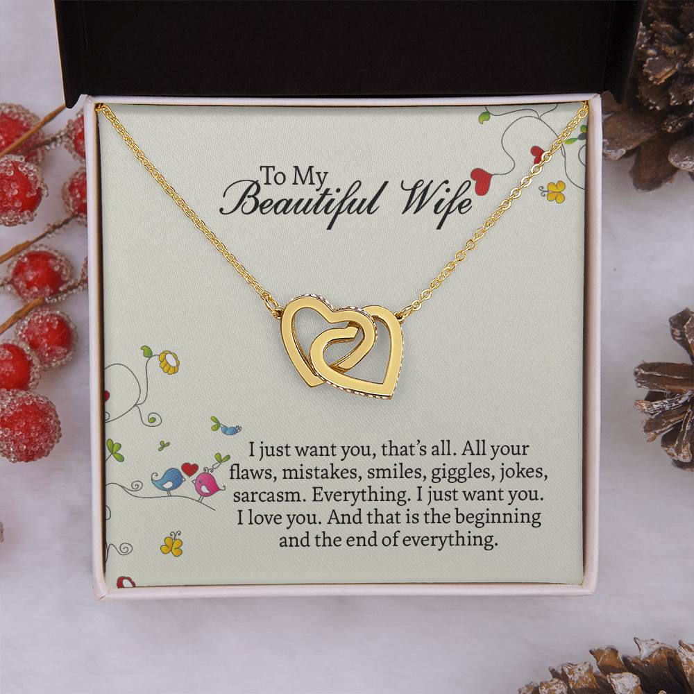 Interlocking Hearts Necklace For Wife, Romantic Anniversary Gift For Wife, Wife Birthday Gift, Necklace For Wife, Message Card Jewelry