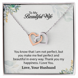 My Beautiful Wife Interlocking Hearts Necklace, Necklace for Wife, Anniversary Gift For Wife, Wife Birthday Gift