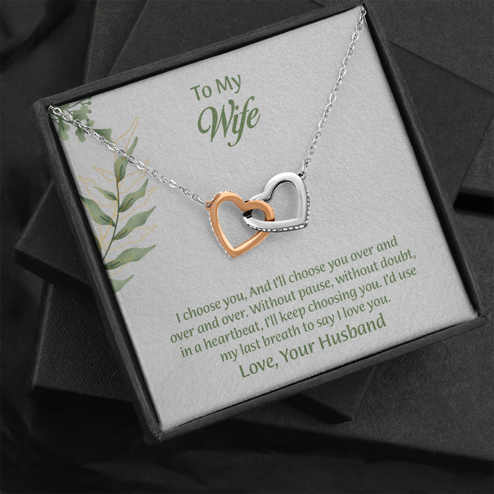 To My Wife Interlocking Hearts Necklace, Wife Jewelry, Anniversary Gift for Wife, Wife Birthday Gift, Necklace for Wife