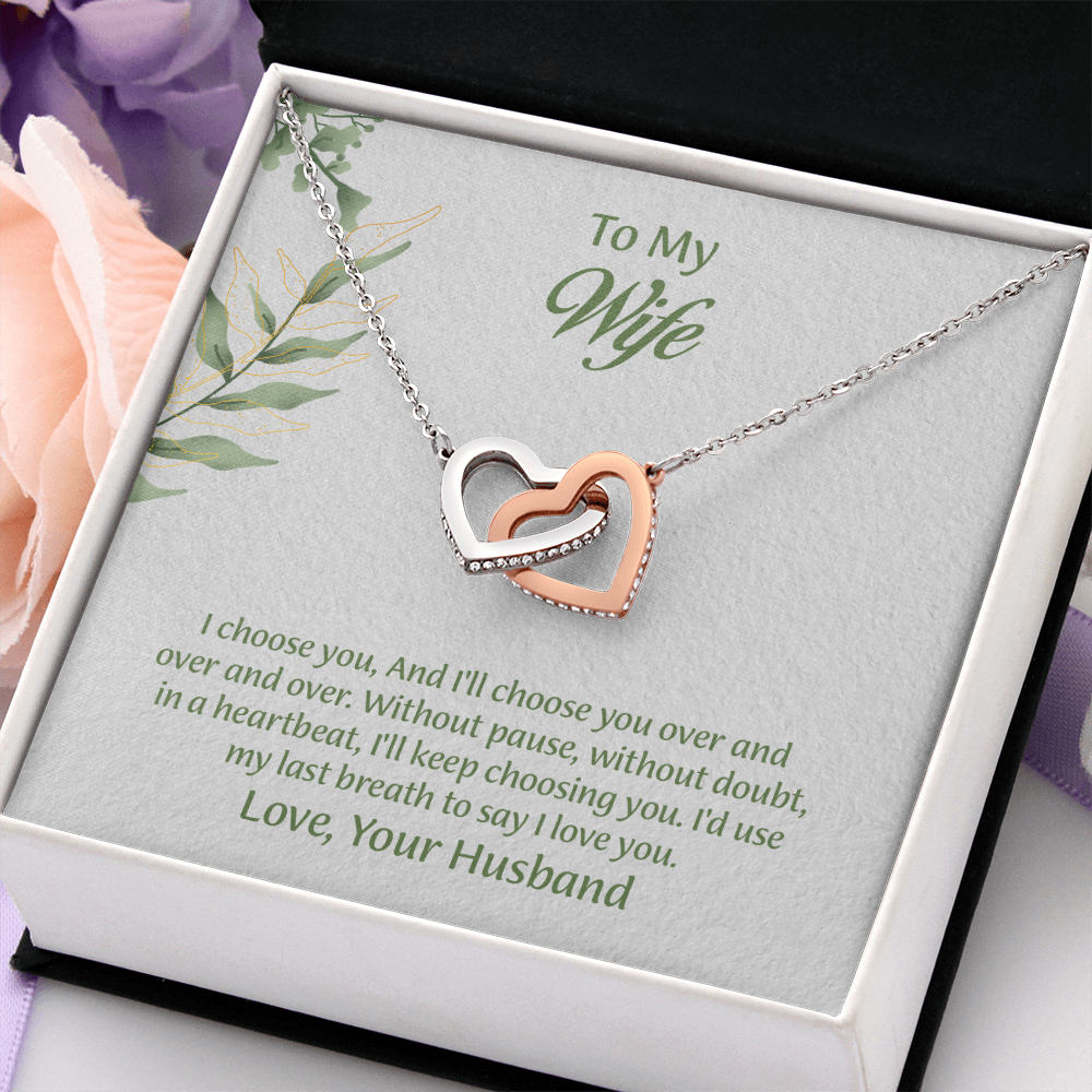 To My Wife Interlocking Hearts Necklace, Wife Jewelry, Anniversary Gift for Wife, Wife Birthday Gift, Necklace for Wife