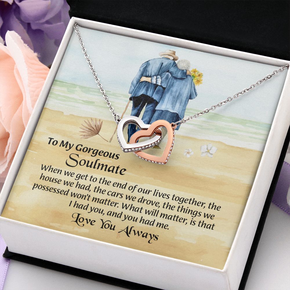 UNIDAZE To My Soulmate Necklace, Interlocking Heart Necklace, Valentine Gift For Her, Gift For Soulmate, Gift For Wife Girlfriend ShineOn Fulfillment C30028T C30028TG lx-C30028 PB23-WOOD PT-4382 TNM-1 USER-188348