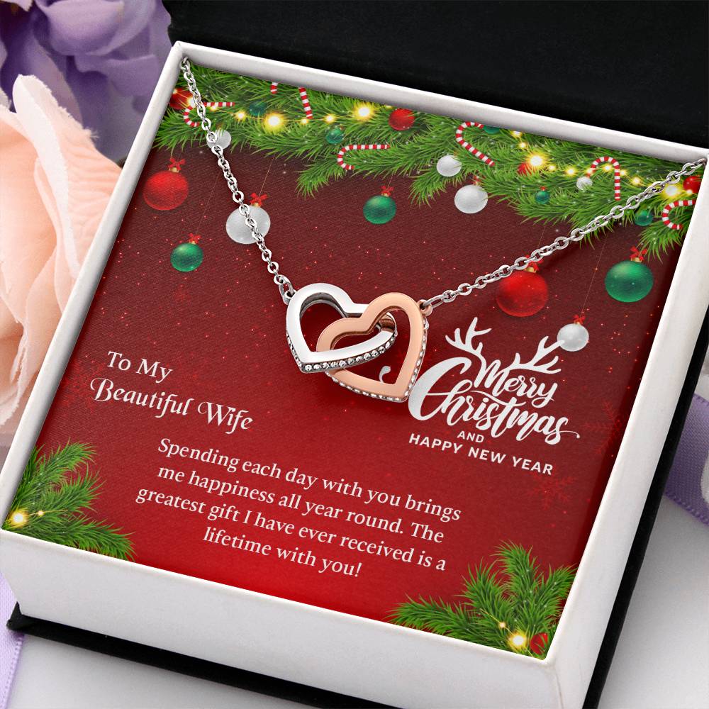 UNIDAZE Christmas Heart Necklace To My Beautiful Wife - Merry Christmas Gift For Wife - Holiday Gift For Her - Necklace To Wife - Gift From Husband ShineOn Fulfillment C30028T C30028TG lx-C30028 PB23-WOOD PT-4382 TNM-1 USER-188348