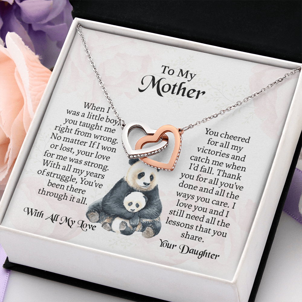 To My Mother Interlocking Hearts Necklace, Mothers Day Necklace For Mom, Mom Birthday Gift From Daughter, Message Card Jewelry For Mom