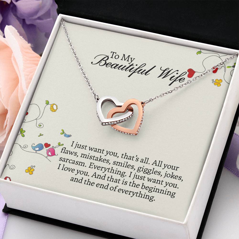 Interlocking Hearts Necklace For Wife, Romantic Anniversary Gift For Wife, Wife Birthday Gift, Necklace For Wife, Message Card Jewelry