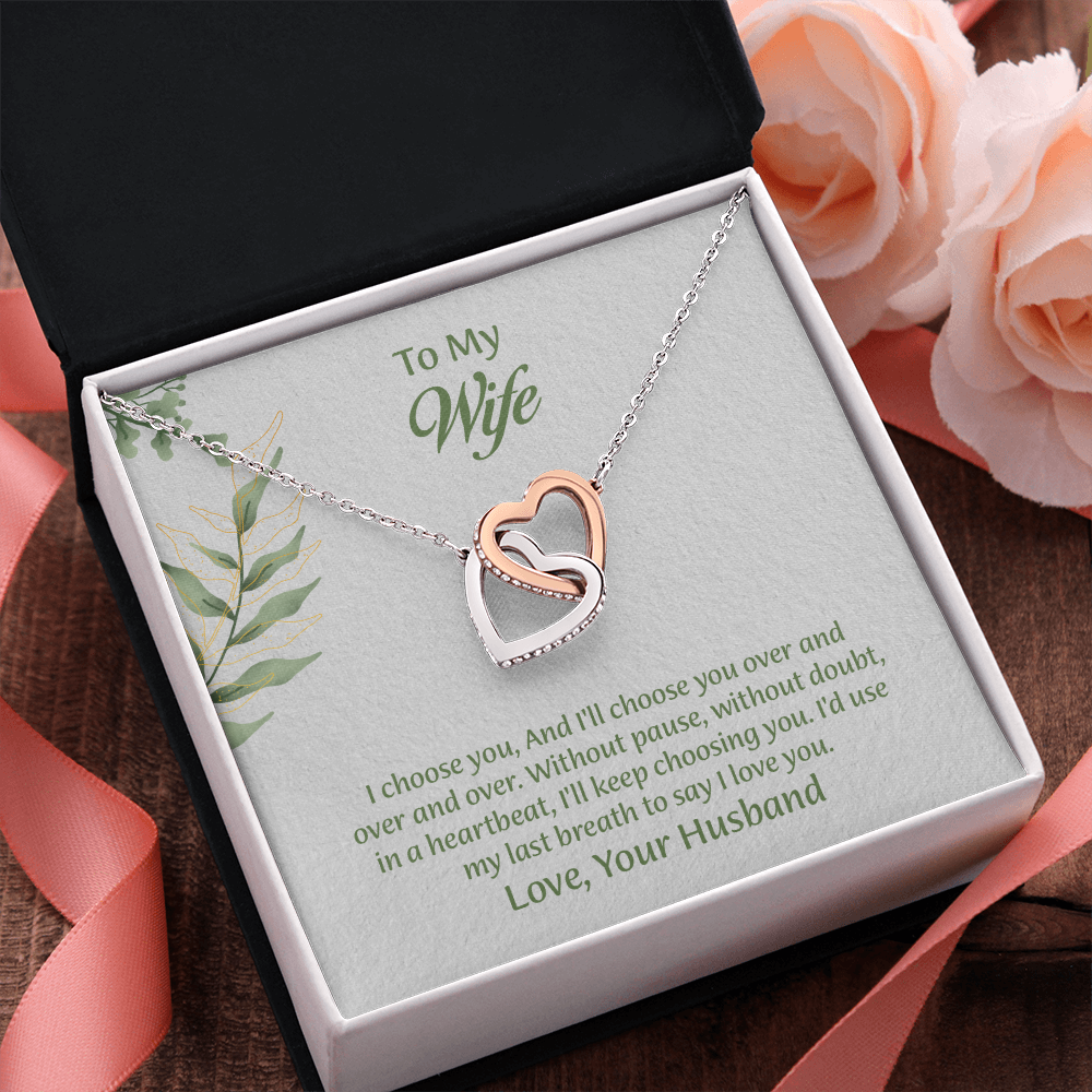 To My Wife Interlocking Hearts Necklace, Wife Jewelry, Anniversary Gift for Wife, Wife Birthday Gift, Necklace for Wife