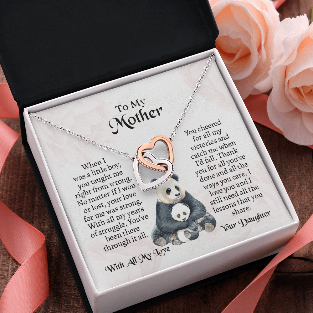 To My Mother Interlocking Hearts Necklace, Mothers Day Necklace For Mom, Mom Birthday Gift From Daughter, Message Card Jewelry For Mom