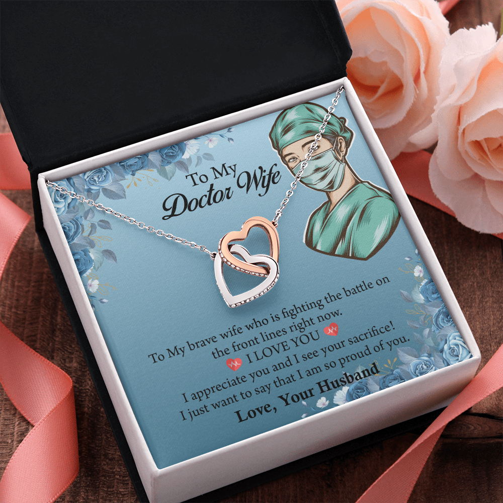 To My Doctor Wife Interlocking Hearts Necklace , Anniversary Gift for Wife, Wife Birthday Gift, Doctor Graduation Jewelry Gifts