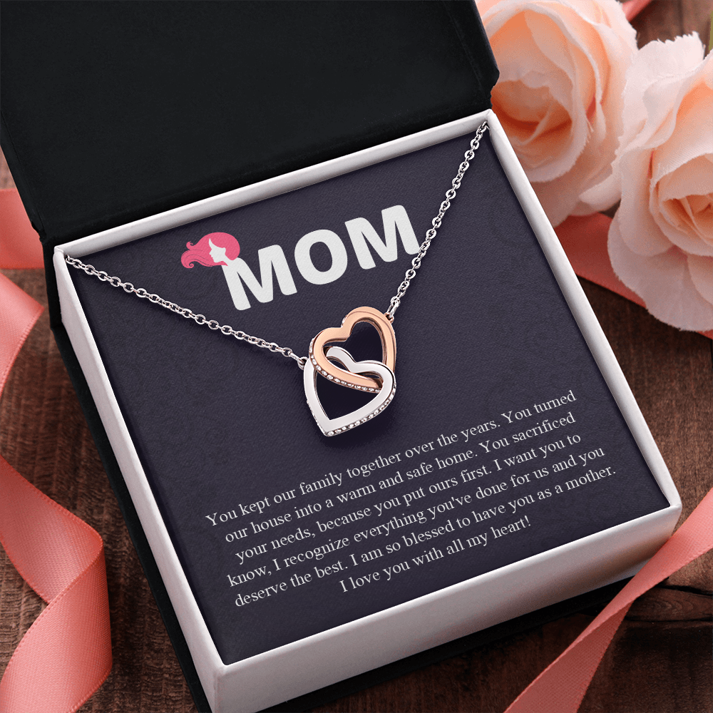 Mom Interlocking Hearts Necklace, Mothers Day Gift for Mom, Thoughtful Present from Son, Mom Necklace From daughter