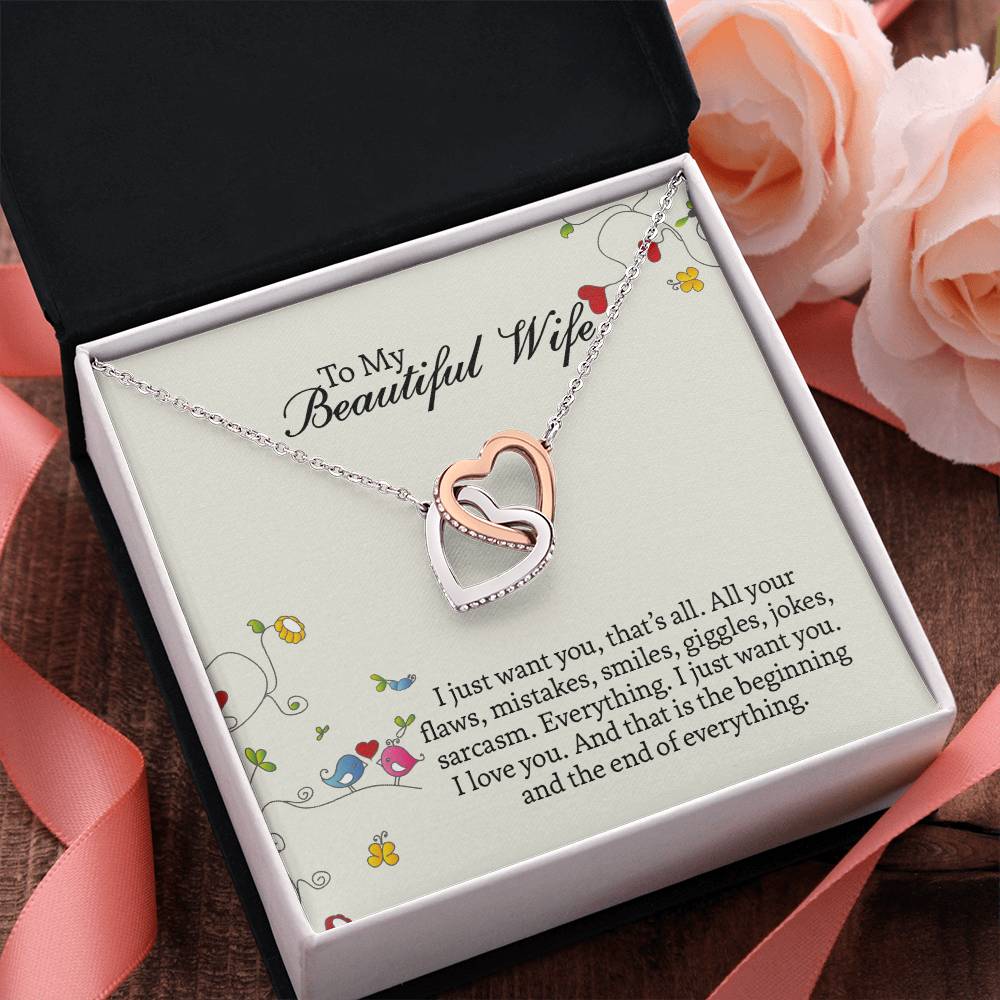 Interlocking Hearts Necklace For Wife, Romantic Anniversary Gift For Wife, Wife Birthday Gift, Necklace For Wife, Message Card Jewelry