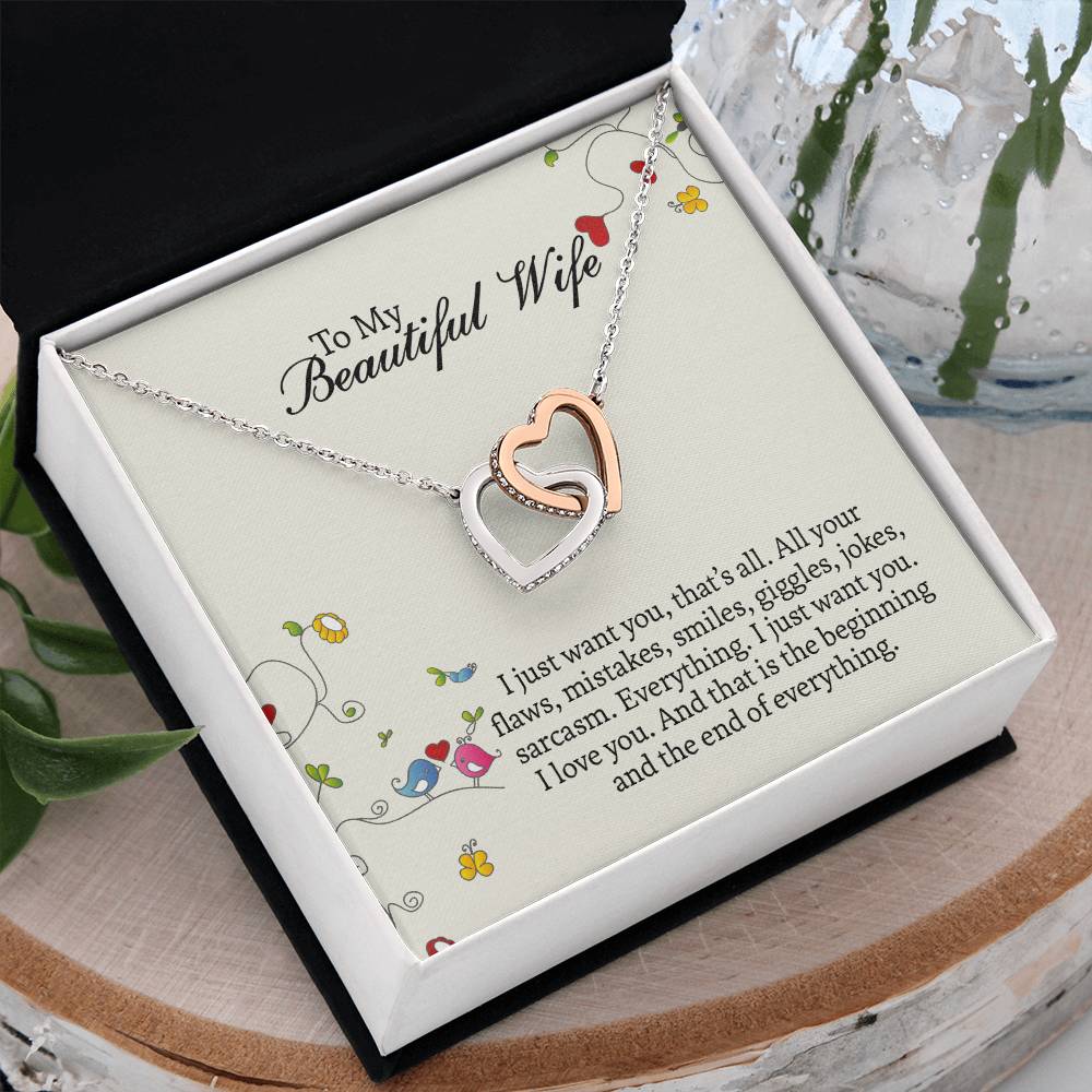 Interlocking Hearts Necklace For Wife, Romantic Anniversary Gift For Wife, Wife Birthday Gift, Necklace For Wife, Message Card Jewelry