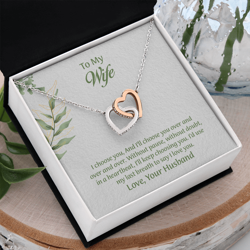 To My Wife Interlocking Hearts Necklace, Wife Jewelry, Anniversary Gift for Wife, Wife Birthday Gift, Necklace for Wife