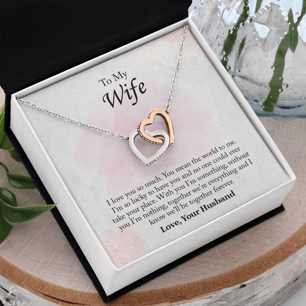 To My Wife Interlocking Hearts Necklace, Wife Jewelry, Romantic Anniversary Gift For Wife, Wife Birthday Gift, Necklace For Wife