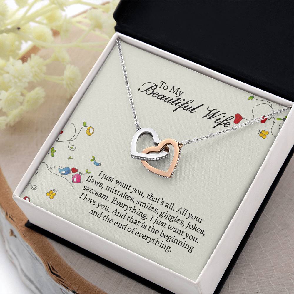 Interlocking Hearts Necklace For Wife, Romantic Anniversary Gift For Wife, Wife Birthday Gift, Necklace For Wife, Message Card Jewelry