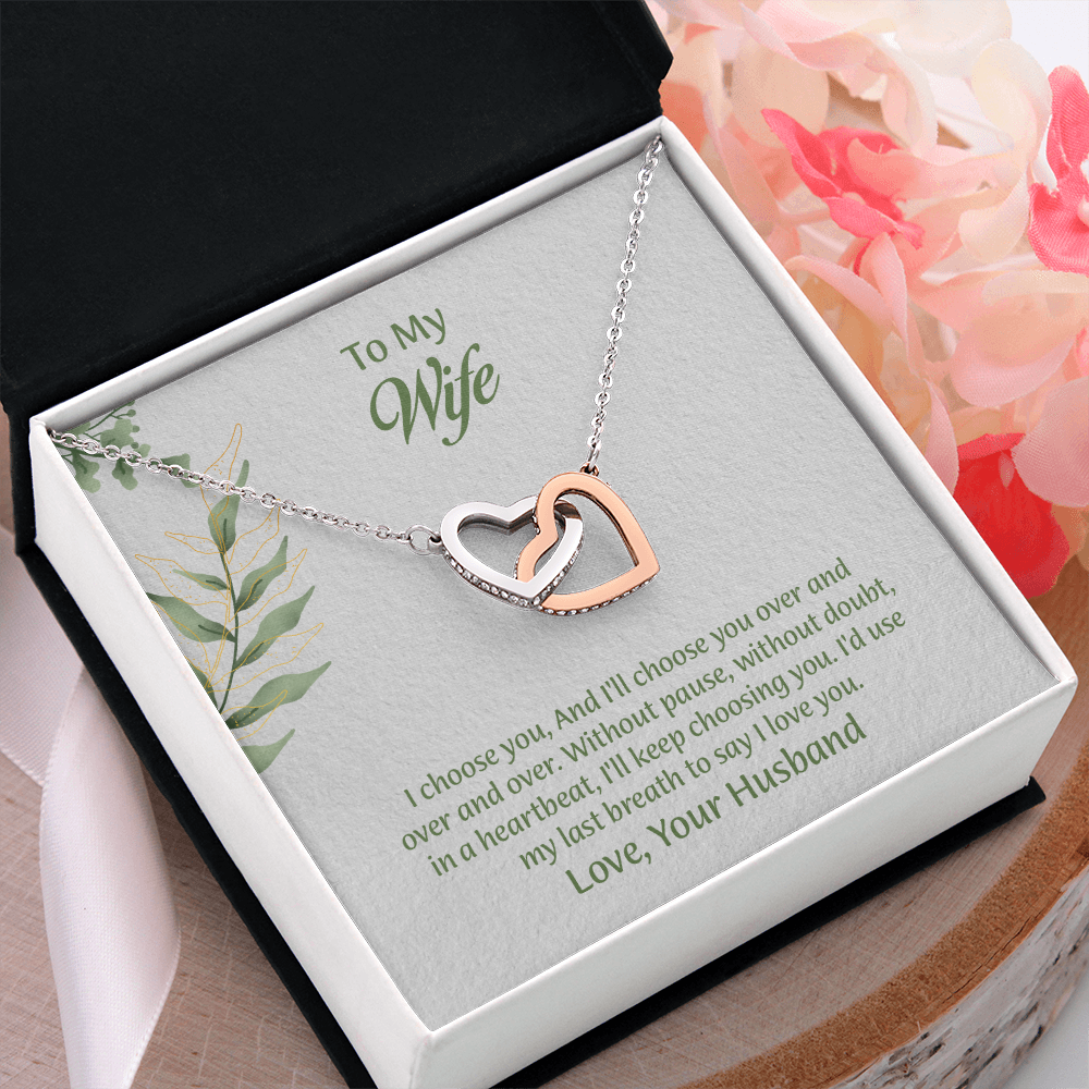 To My Wife Interlocking Hearts Necklace, Wife Jewelry, Anniversary Gift for Wife, Wife Birthday Gift, Necklace for Wife