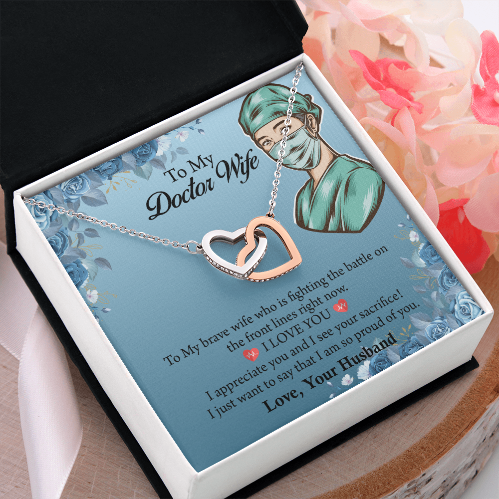 To My Doctor Wife Interlocking Hearts Necklace , Anniversary Gift for Wife, Wife Birthday Gift, Doctor Graduation Jewelry Gifts