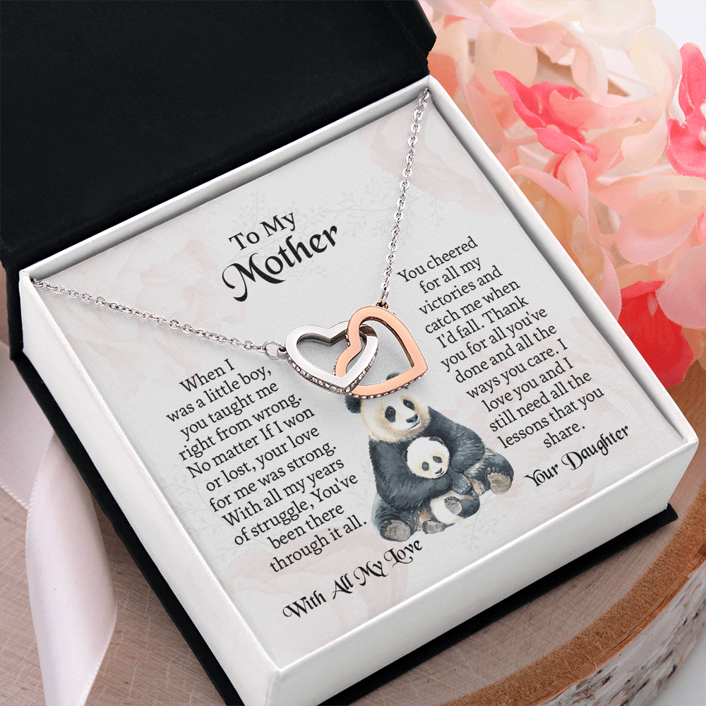 To My Mother Interlocking Hearts Necklace, Mothers Day Necklace For Mom, Mom Birthday Gift From Daughter, Message Card Jewelry For Mom